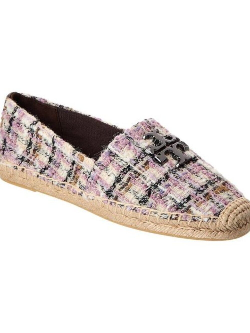 TORY BURCH Everly Tweed Espadrille Flats Purple Multi Double T Size 8 NEW